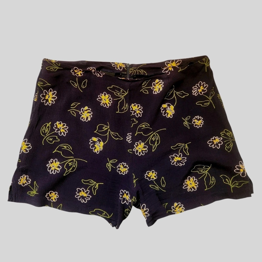 Vintage Judy Knapp California High Waist Floral Shorts Size 9 Blue‎ 90s Zip Back